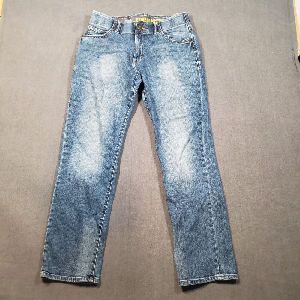 Lee Extreme Motion Jeans Mens 32x30 Blue Straight Fit Tapered Leg Performance